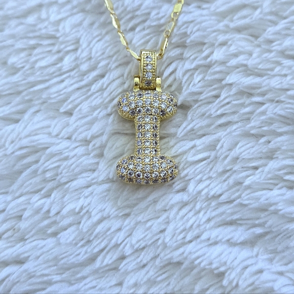 Gemelli👭 Puffy Pave Cubic Zirconia💎 Letter "I" Initial Pendant Necklace - NWT - Picture 9 of 16